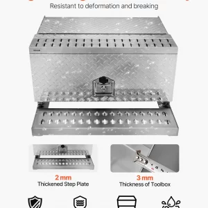 VEVOR Semi-Truck Step Tool Box, 30" x 29.5" x 15.8" Heavy Duty Aluminum Diamond Plate Toolbox, Waterproof Cab Entry Step Storage Box with T-Handle Lock & Keys for Flatbed, Crane, and Semi Trucks