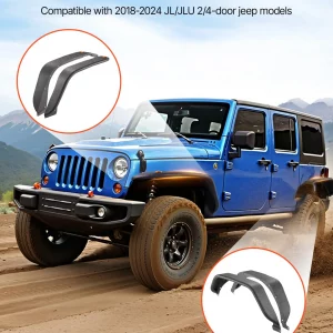 VEVOR Fender Flare, Front & Rear Jeep Fender Flares Compatible with 2018-2024 Jeeps JL/JLU 2/4 Doors, Off-Road Steel Liner Set with LED Lighting, Fine-Textured Black Paintable Fenders for Jeep JL