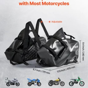 VEVOR Motorcycle Saddlebags, 28 L (14 L x 2) Large Capacity Side Saddle Bags Compatible with Most Motorcycles, Waterproof Outdoor Sports Motorbike Luggage Storage Shoulder Bag with Bottom Strap, Black