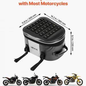 VEVOR Motorcycle Tail Bag, 28 L Motorcycle Rear Seat Bag with Waterproof Fabric, Outdoor Sports Motorbike Luggage Storage Trunk Handbag with Pocket & Adjustable Buckle, Universal Fit Rear Racks, Black