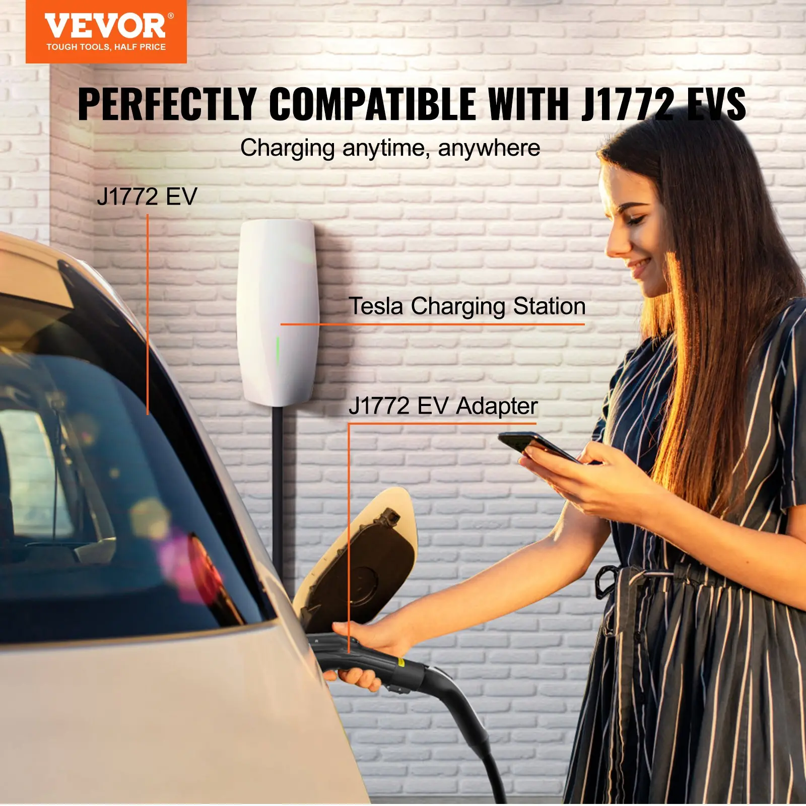 VEVOR Tesla to J1772 Charging Adapter, Max 48 Amp 240V, J1772 EVs Charger Adapter