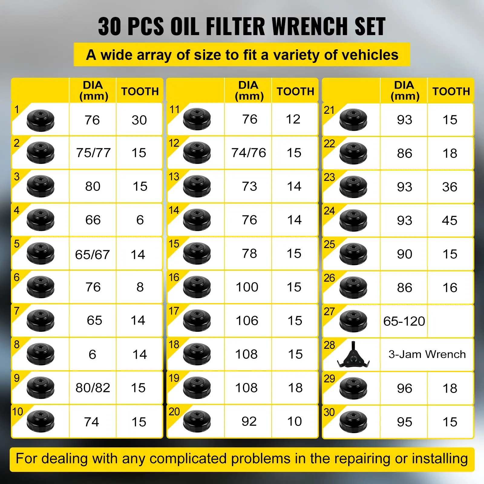 VEVOR Oil Filter Socket Set, 30 Pcs Oil Filter Wrench Set, Sturdy Steel Oil Filter Socket, 3/8" Oil Filter Socket, Low Profile Oil Filter Socket Set For Easy Access, Oil Filter Wrench Cap Set with Ca - Image 2