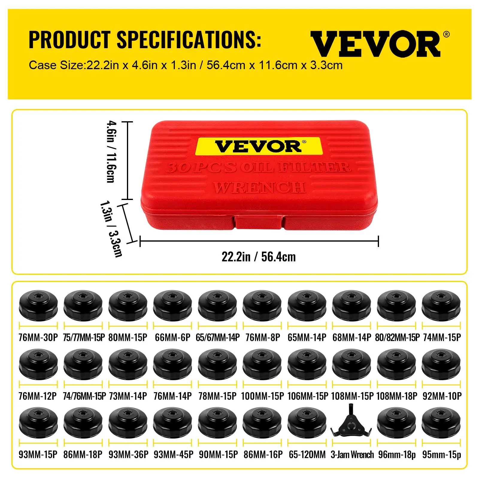 VEVOR Oil Filter Socket Set, 30 Pcs Oil Filter Wrench Set, Sturdy Steel Oil Filter Socket, 3/8" Oil Filter Socket, Low Profile Oil Filter Socket Set For Easy Access, Oil Filter Wrench Cap Set with Ca - Image 6