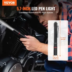 VEVOR 5.9 Inch Rechargeable Penlight, 300 lumens 3 Lighting Modes Pocket Pen Light, Adjustable Focus, IP44 Waterproof, Aluminum Alloy for Camping, Reading, Repairing, Night Walking