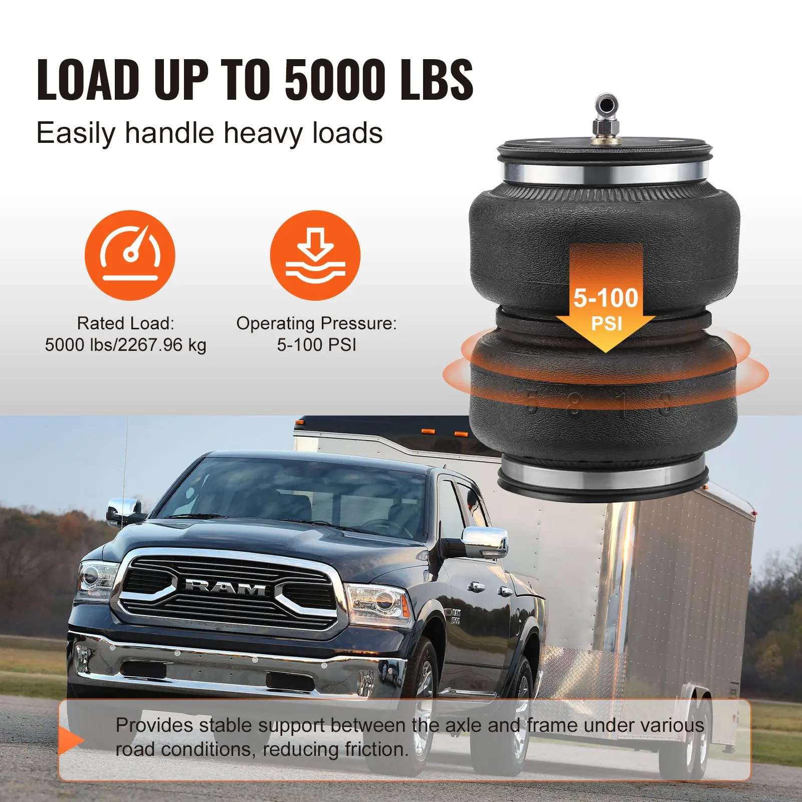 VEVOR Air Bag Suspension Kit Fits 2014-2023 Dodge Ram 2500 2WD 4WD 5000 lbs - Image 2