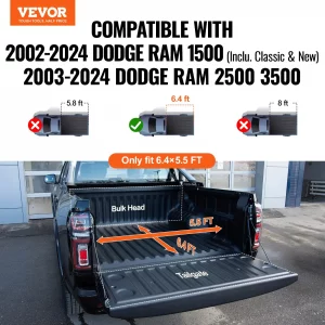VEVOR Quad-Fold Truck Bed Tonneau Cover, Compatible with 2002-2024 Dodge Ram 1500