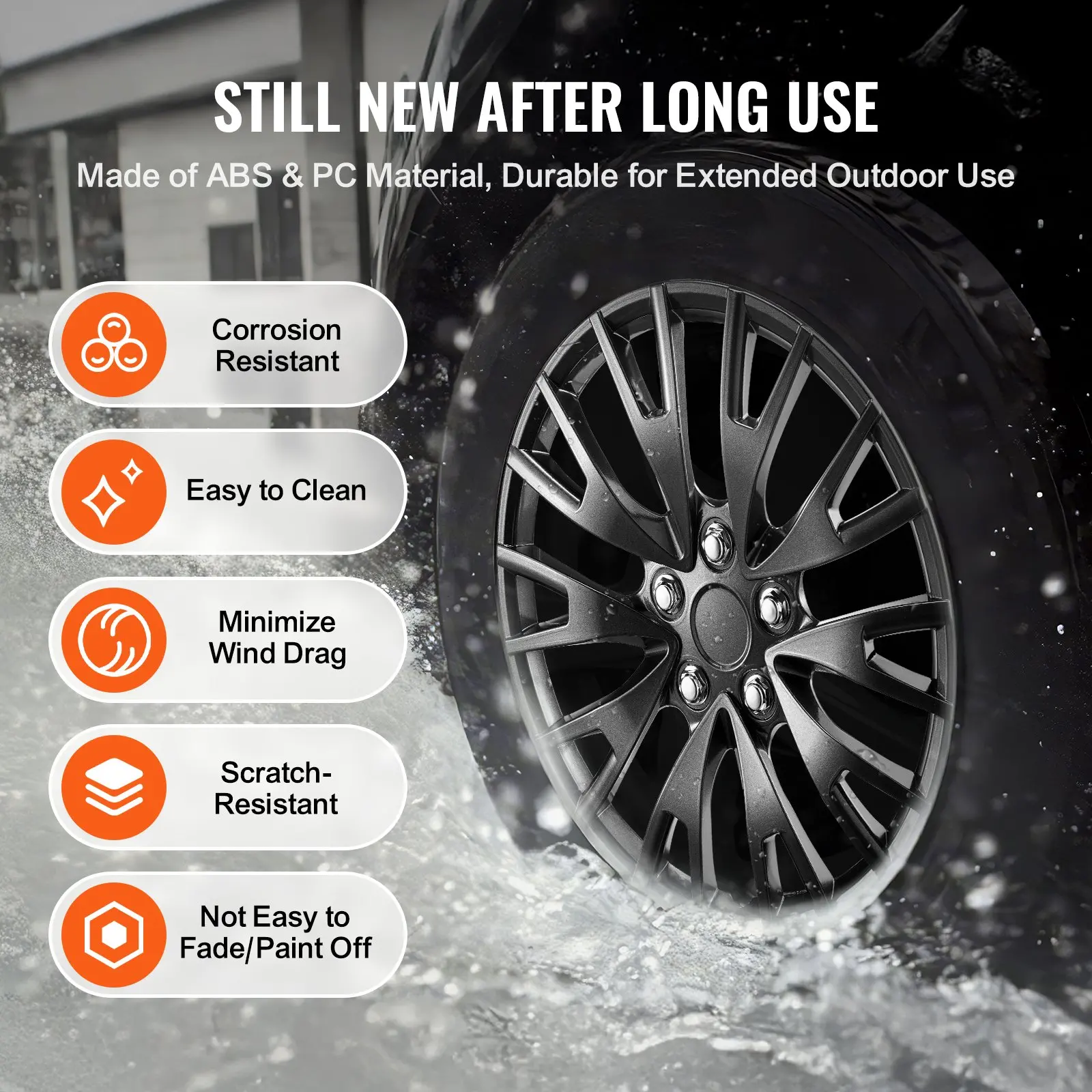 VEVOR Wheel Rim Cover Hubcaps, 16 in Diameter, Sturdy & Durable Scratch-Resistant Hubcap with Snap & Valve Nozzle Hole, ABS & PC Hubcap with High Rigidity & Less Wind Drag, Fits for All Weather Use - Image 5