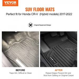 VEVOR Automotive Floor Mats, Fits for Honda CR-V (Hybrid Models) 2017-2022, 3 pcs Front and 2nd Row Liners, All Weather Custom Fit TPE Vehicle Floor Mats, Easy to Clean Floor Liners for SUV, Black