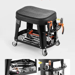 VEVOR Mechanic Stool, 300 lbs Capacity Garage Seat/Work Stool with Wheels, 360 Swivel Rolling Workshop Stool with Tool Tray and Screwdriver Rack, Heavy-Duty, for Garage, Shop & Auto Repair, Black