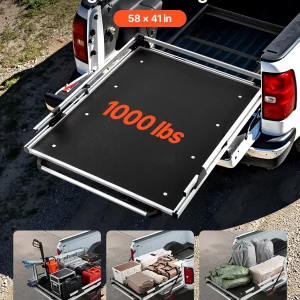 VEVOR Sliding Truck Bed Organizer, 58 x 41-Inch Heavy Duty Truck Bed Storage Drawer with 1000 lbs Capacity, Features 6 Movable Rings for Securing, 2-Postion Slide out Tray for Pickup Trucks, Black