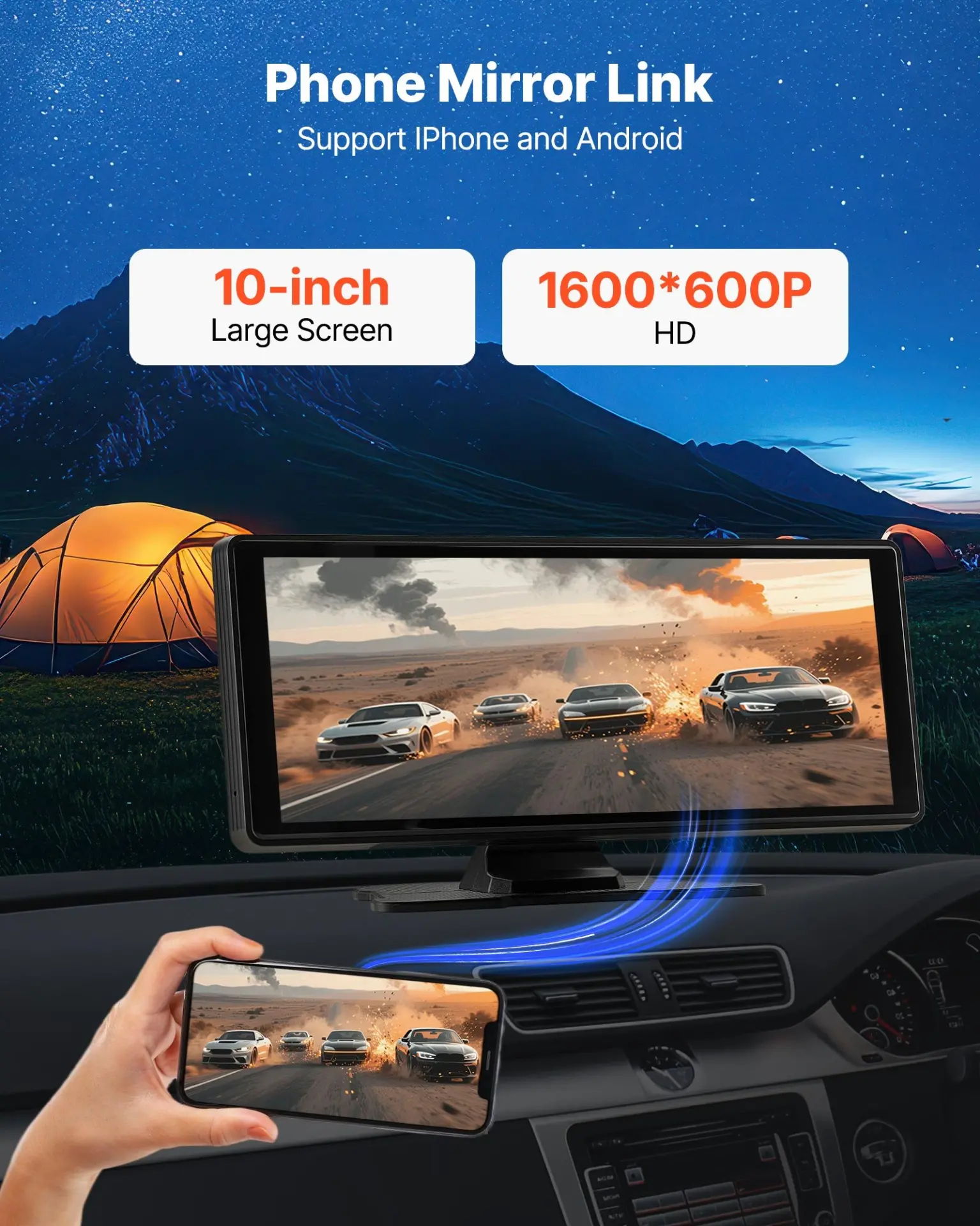 VEVOR Wireless Car Stereo, 10-Inch HD Portable Radio Touch Screen Compatible with Apple CarPlay and Android Auto, CarPlay Screen for Car with Voice Control, Mirror Link, Bluetooth, GPS Navigation - Image 4