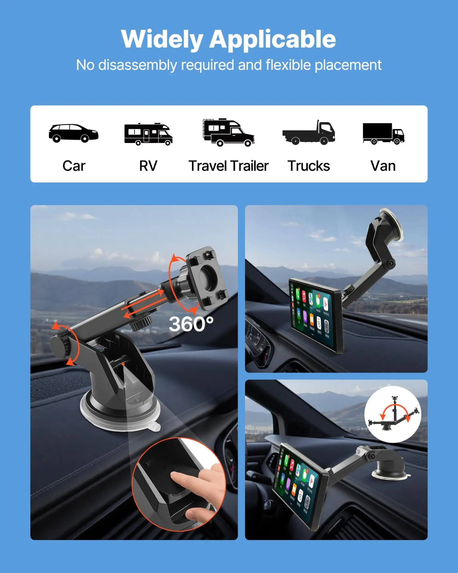 VEVOR Wireless Car Stereo, 10-Inch HD Portable Radio Touch Screen Compatible with Apple CarPlay and Android Auto, CarPlay Screen for Car with Voice Control, Mirror Link, Bluetooth, GPS Navigation - Image 5