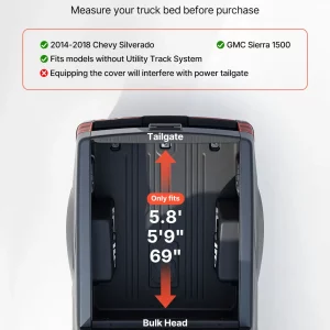 VEVOR Soft Roll-Up Truck Bed Tonneau Cover, Compatible with 2014-2018 Chevy Silverado/GMC Sierra 1500 (2019 LD/Limited), Fits 5.8 ft (5 ft 9 in/69 in) Bed, PVC Tonneau Cover with Aluminum Alloy Bars