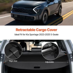 VEVOR Retractable Cargo Cover, Premium Leather Texture Trunk Cover, Anti-Peeping Luggage Privacy Shield, Easy Installation Security Shade, Car Accessories, for Kia Sportage 2023-2025 5-Seater
