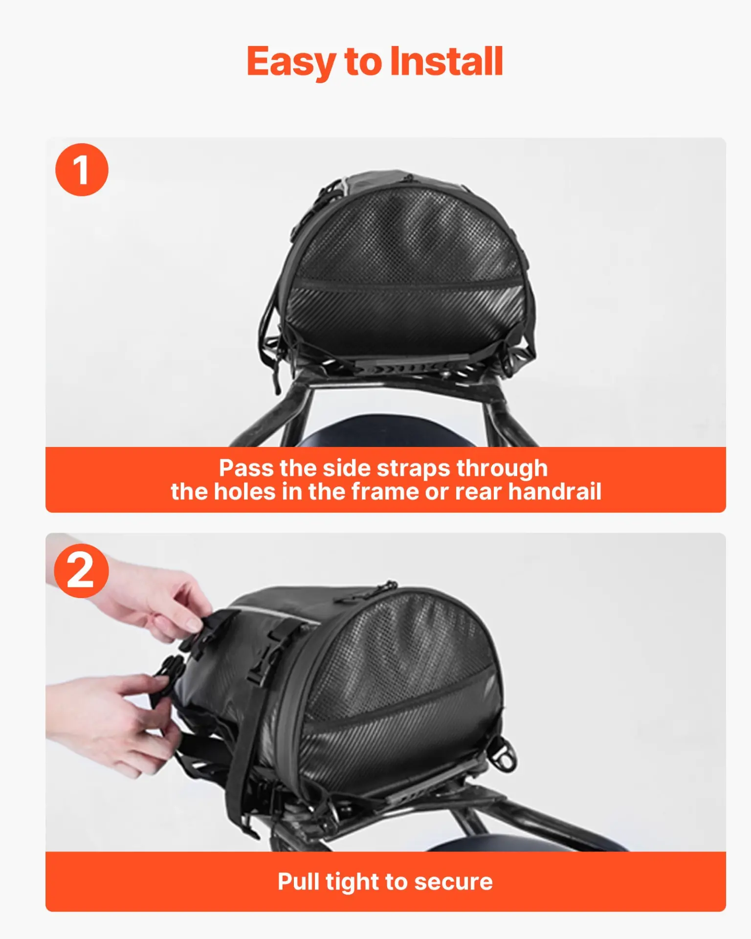 VEVOR Motorcycle Tail Bag, 10 L Motorcycle Rear Seat Bag with Waterproof Rain Cover, Outdoor Sports Motorbike Luggage Storage Trunk Rack Backpack Handbag with Shoulder Strap and Inner Pocket, Black - Image 3