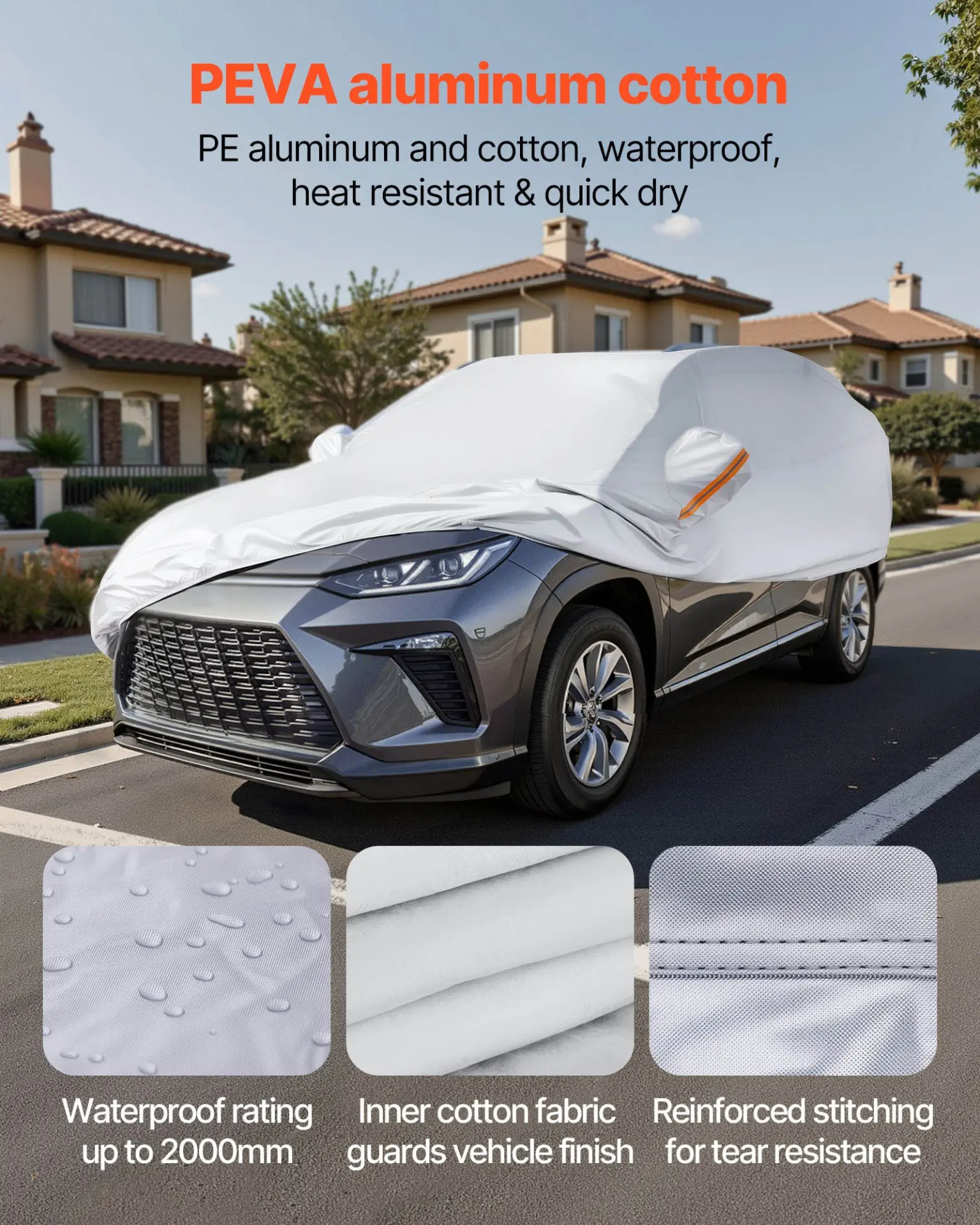 VEVOR Car Cover, Car Cover Waterproof for Toyota RAV4 Compact SUV, Custom-fit All Weather Sun Rain Wind Frost Dust Snow Protection Full Exterior Covers with Door Zipper and Cotton Lining, Silver - Image 2