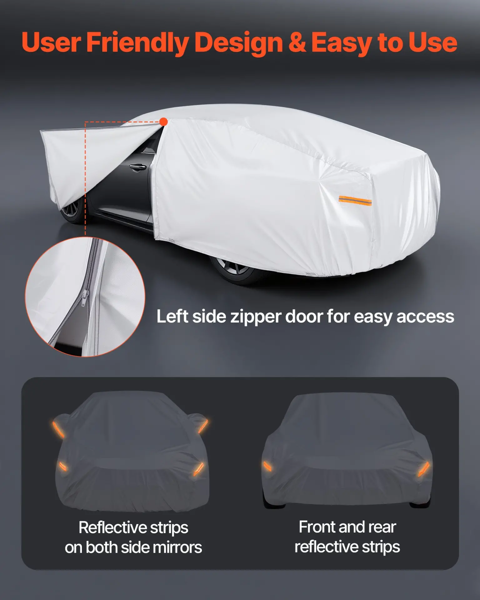 VEVOR Car Cover, Car Cover Waterproof for Toyota RAV4 Compact SUV, Custom-fit All Weather Sun Rain Wind Frost Dust Snow Protection Full Exterior Covers with Door Zipper and Cotton Lining, Silver - Image 3