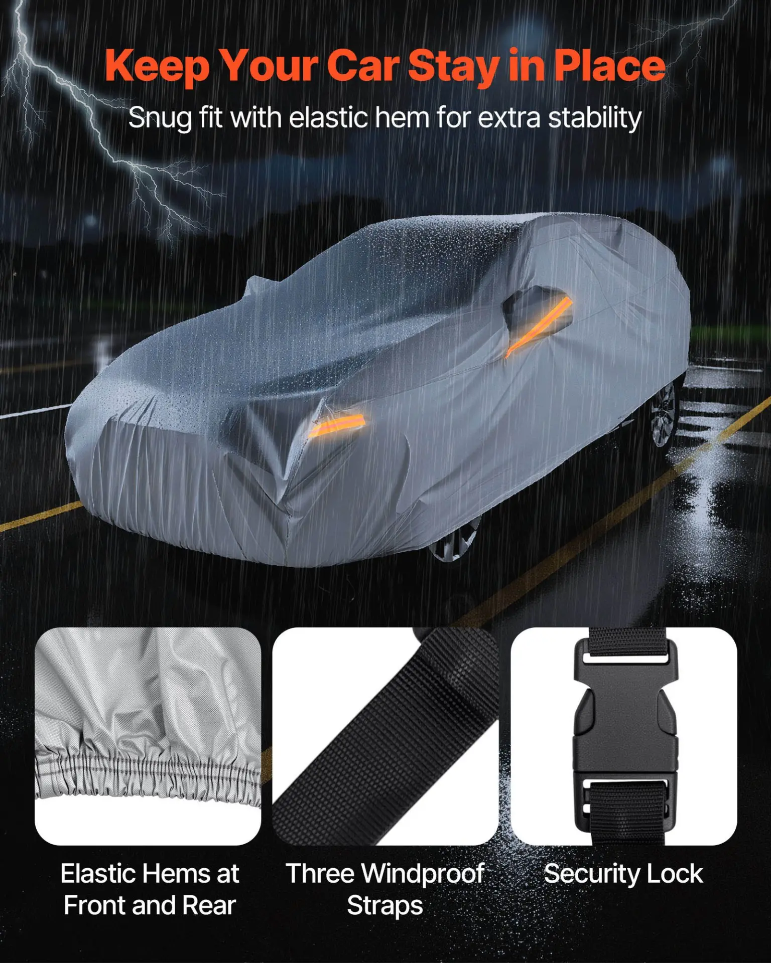VEVOR Car Cover, Car Cover Waterproof for Toyota RAV4 Compact SUV, Custom-fit All Weather Sun Rain Wind Frost Dust Snow Protection Full Exterior Covers with Door Zipper and Cotton Lining, Silver - Image 5