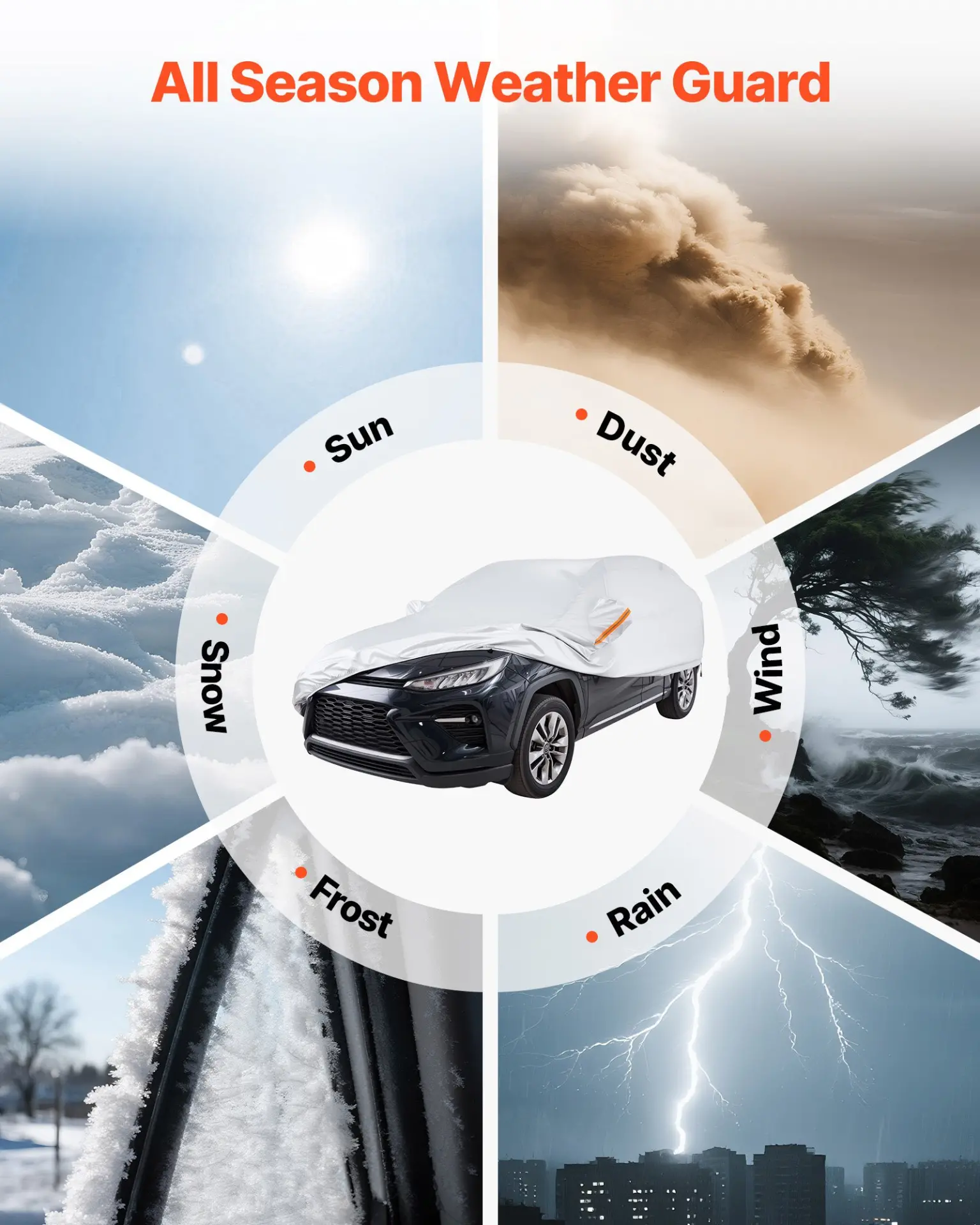 VEVOR Car Cover, Car Cover Waterproof for Toyota RAV4 Compact SUV, Custom-fit All Weather Sun Rain Wind Frost Dust Snow Protection Full Exterior Covers with Door Zipper and Cotton Lining, Silver - Image 6