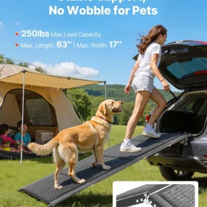 VEVOR Dog Ramp for Cars, 63" L x 17" W, Folding Pet Ramps for Medium & Large Dogs up to 250lbs, Pet Stair Ramp with Non-Slip Felt Rug Surface, Portable Outdoor Dog Car Ramps for SUV & Truck