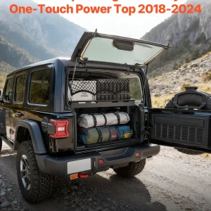 VEVOR Rear Trunk Cargo Rack, for 2018-2024 Jeep Wrangler JLU Sky One-Touch Power Top 4-Door Hardtops, 300 lbs, Carbon Steel Basket Tray Interior Storage Luggage Carrier with Net, Shelf Stand Organizer for Camping