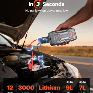VEVOR Jump Starter, 3000A Peak, Car Jumper Starter Battery Pack, 12V Portable Lithium Battery Booster, Jump Box Power Bank with 3 Modes Flashlight and Jumper Cable, for Up to 9L Gas/7L Diesel Engines