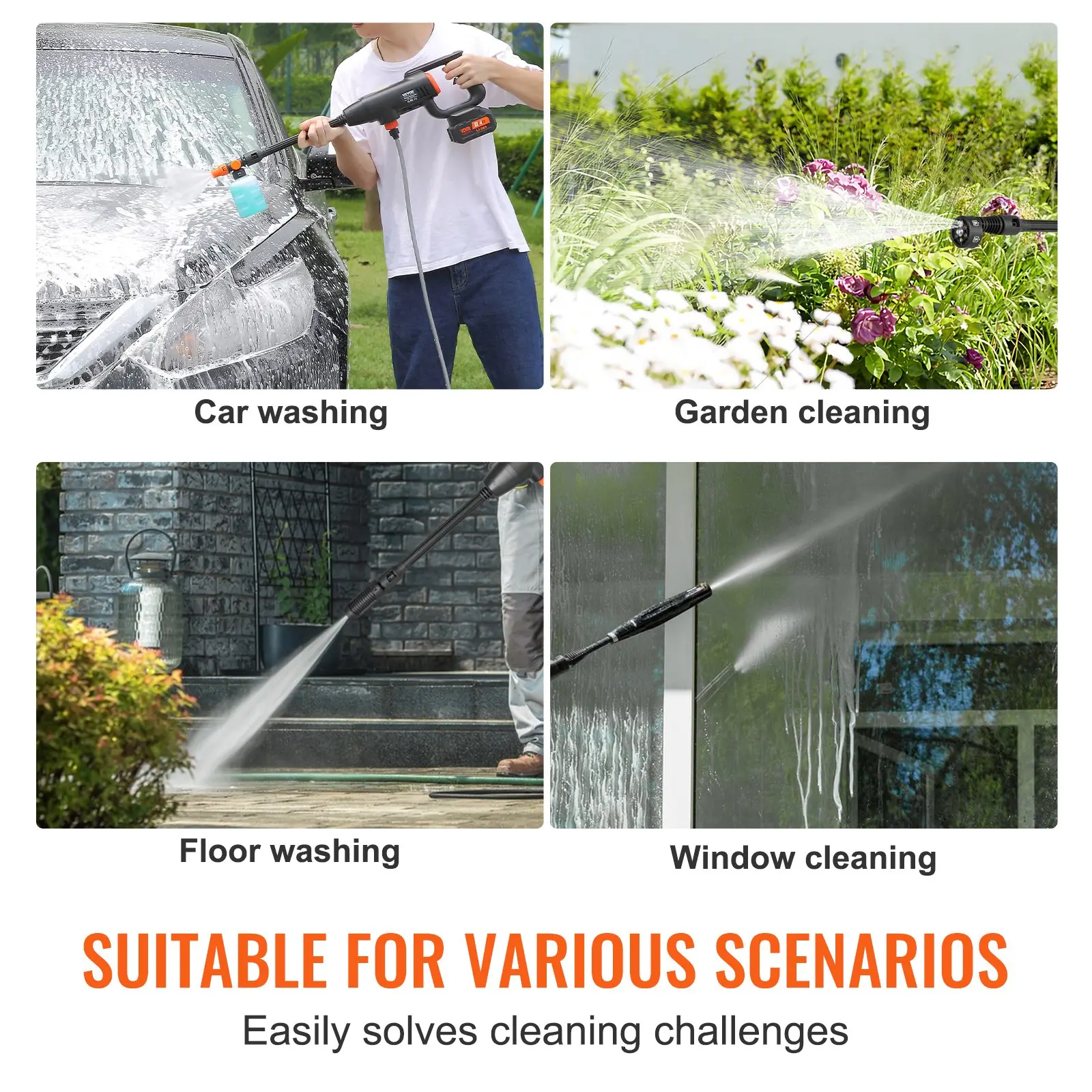 VEVOR Cordless Pressure Washer, 580-PSI 1.1 GPM Portable Power Cleaner, Handheld High-Pressure Car Washer Gun with 4.0Ah Battery, Charger, 6-in-1 Nozzle, for Home/Floor Cleaning & Watering - Image 5