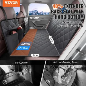 VEVOR Back Seat Extender for Dogs,Dog Hammock for Car Back seat,Waterproof Hard Bottom Dog Car Seat Cover for Back Seat 54"x24",Supports 400lbs with Mesh Window and Storage Pocket for Car, SUV